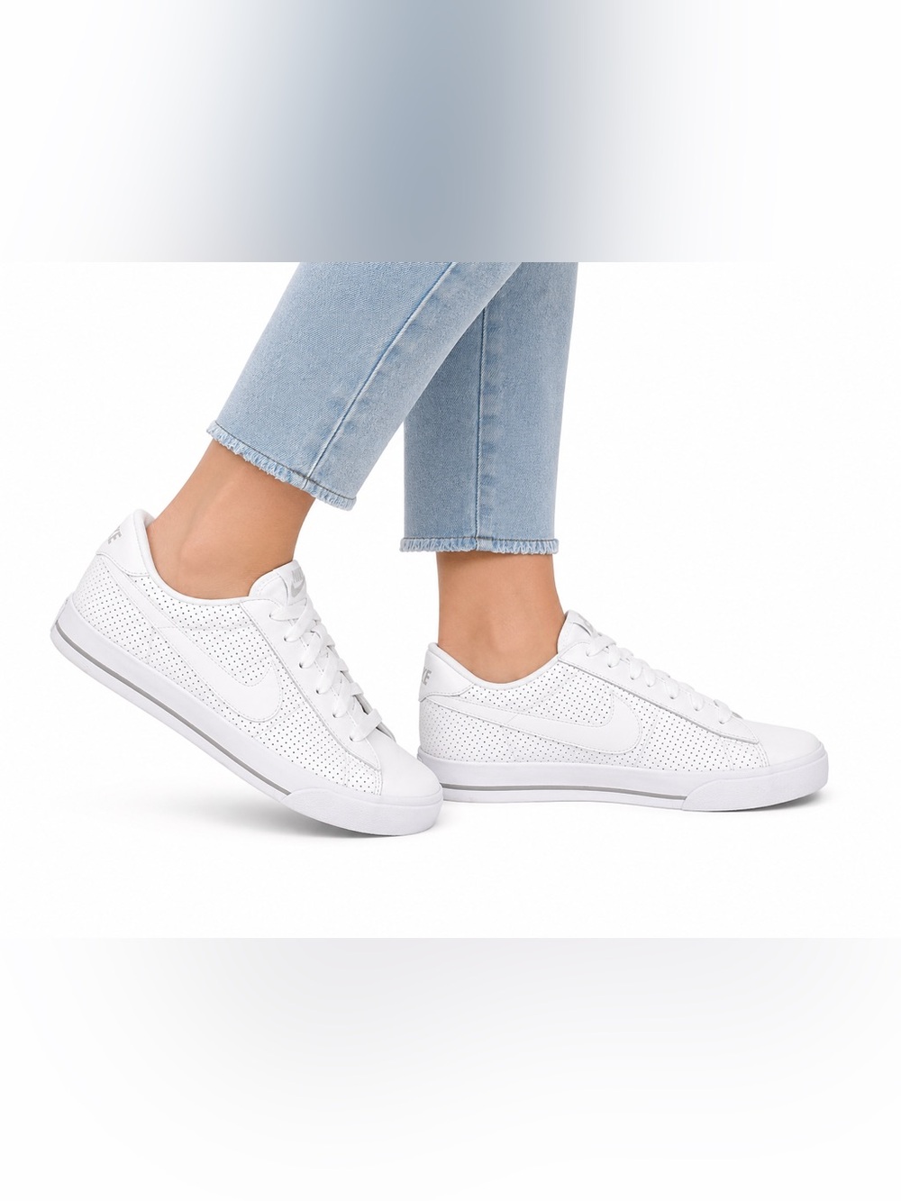 Nike Size 8 Womens Sweet Classic Low Perforated White Leather Sneakers